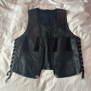 vintage black leather vest
